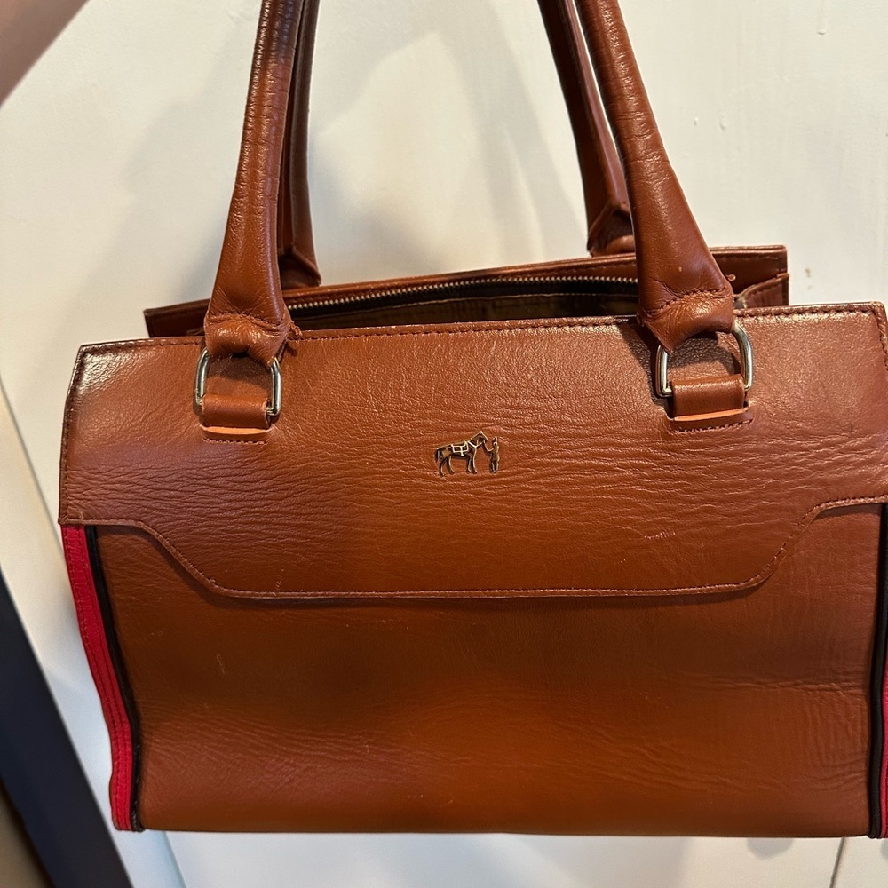 Lorenzo Martinez Brown Leather Handbag with Red Accents